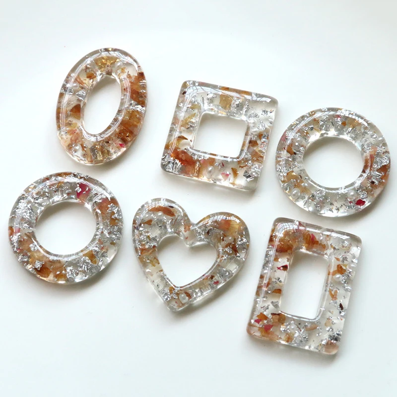 Fasion DIY Material Hollow Flat Back Transparent Dried Flower Silver Foil Resin Cabochons