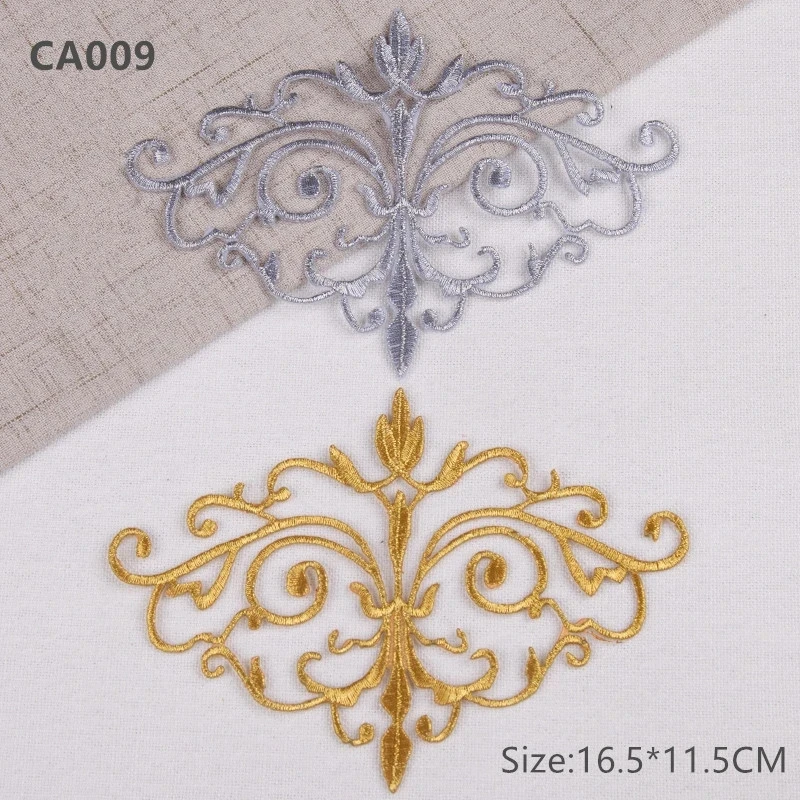 Customized stickers vintage iron on patches gold silver flower mirror pair lace embroidered appliqued for clothing underwear