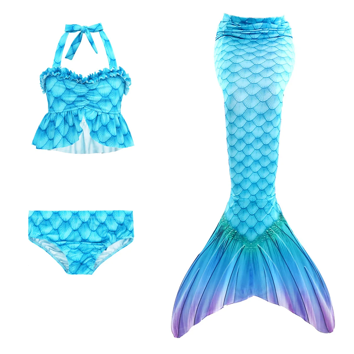 3Pcs Girls Swimsuit Mermaid Tails for Swimming Princess Bikini Bathing Suit Set