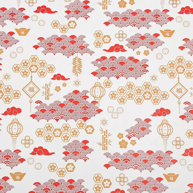 Wholesale cheap spot 130gHappy Red New Year Asian plum blossom lion dance auspicious cloud New Year gift gift paper 50x80cm