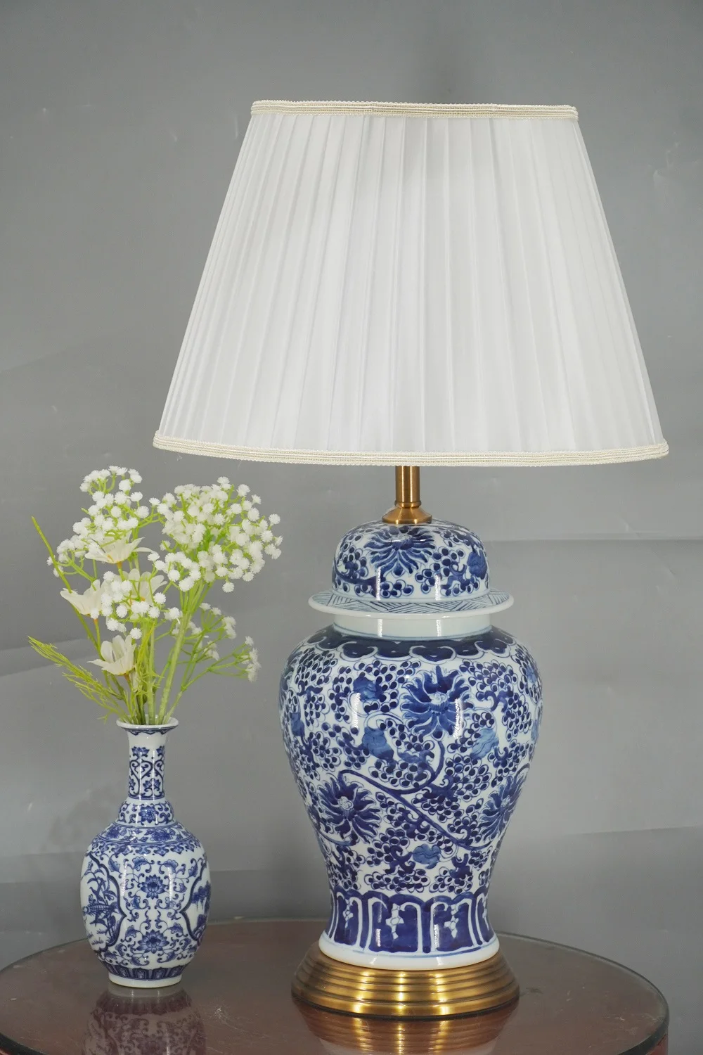 Luxury Blue and Gold Miniature Home Decor Ginger Jar Body Table Lamp Antique White Porcelain Lamps