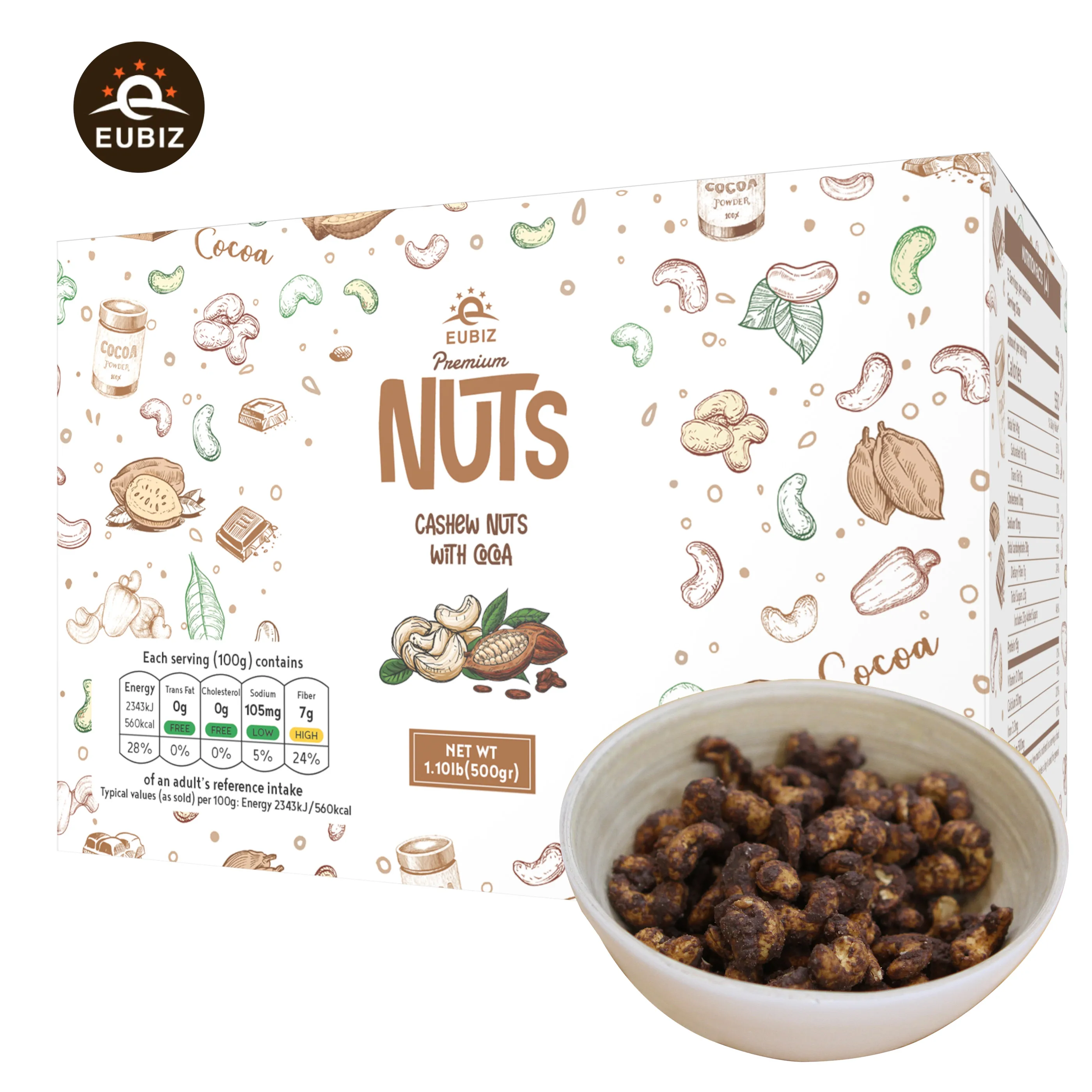Best seller EUBIZ Cashew nuts Flavor Cocoa ( Cacao )-Cocoa Flavour-Box (Plastic) 500g (17.7 OZ)-Vietnam Cashew Nuts