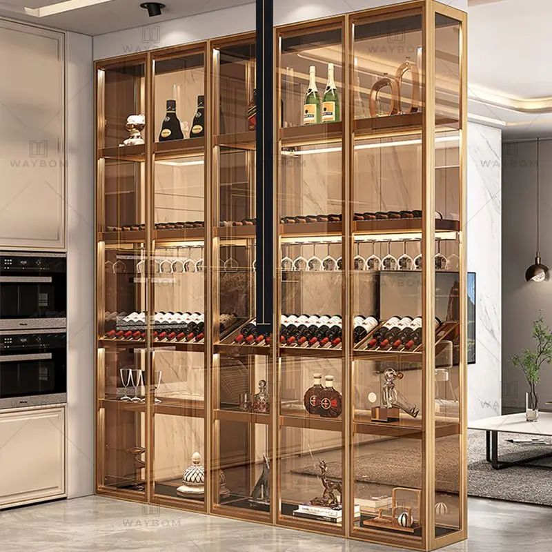 Luxury European Style Classical Showcase Two Doors Aluminum Shelf Wine Display Cabinet