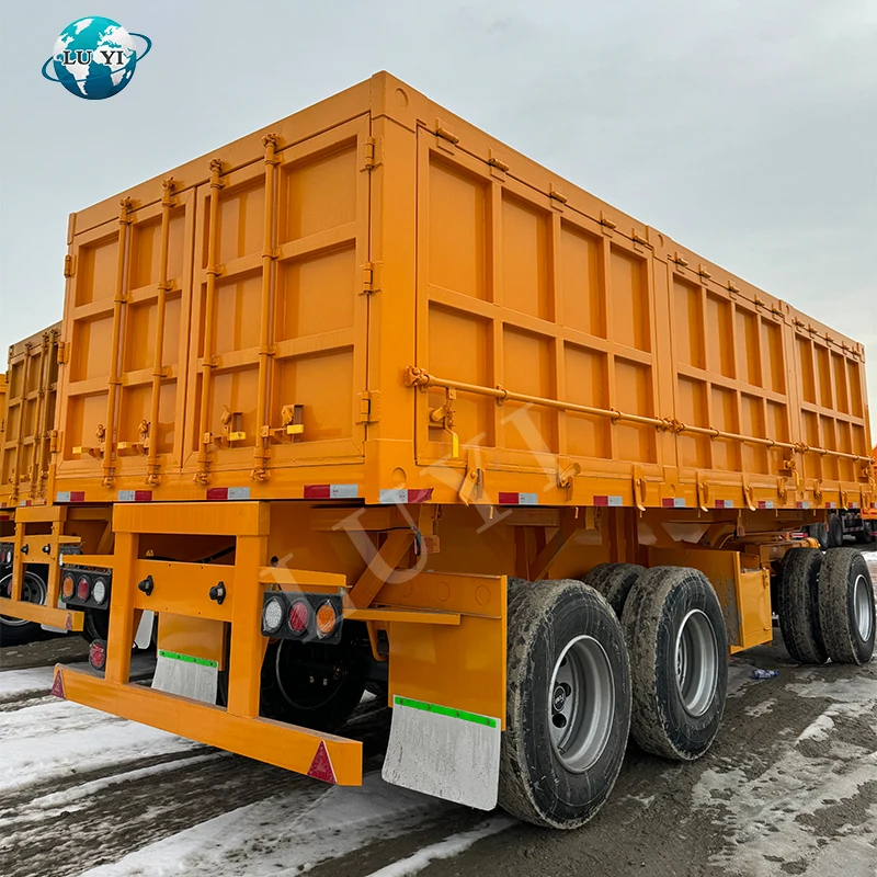 Kazakhstan Using 3 4 Axles 60 Tons Sand Coal Building Side Hydraulic Tipper Trailer Side Rolling Dump Truck Semi Trailer