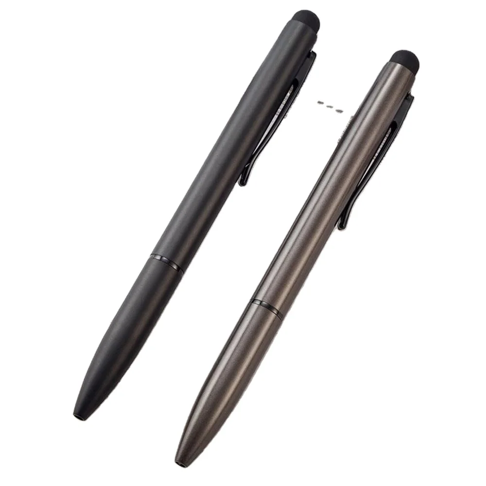 Factory price 2 in 1 function Custom logo matte black touch screen ball pen metal body ballpoint pen with stylus