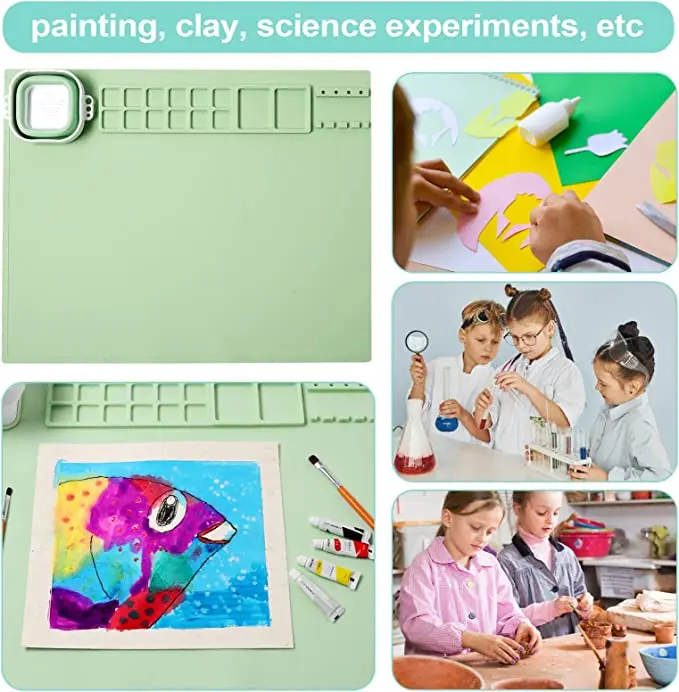Custom BPA Free Sturdy New Healthy Tidy Dry Faster  Food Grade Colorful Craft Mat Silicone Painting Mat with Cup