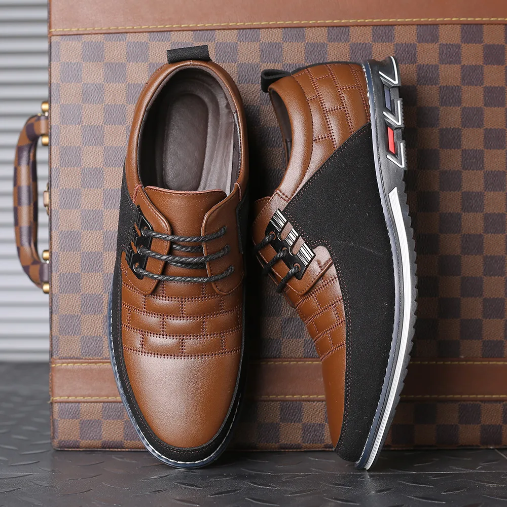 Adult Hard Sole Lightweight Leather Shoes Black Casual Dress Business Men Lazy