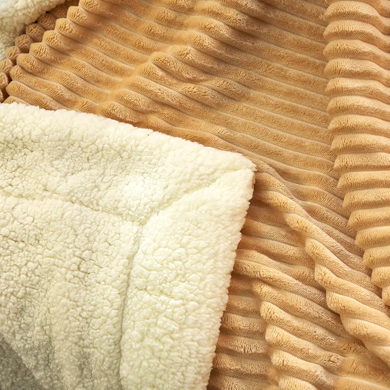 
Autum/Winter two layers thermal flannel blanket sherpa blanket stripe solid fleece blanket 