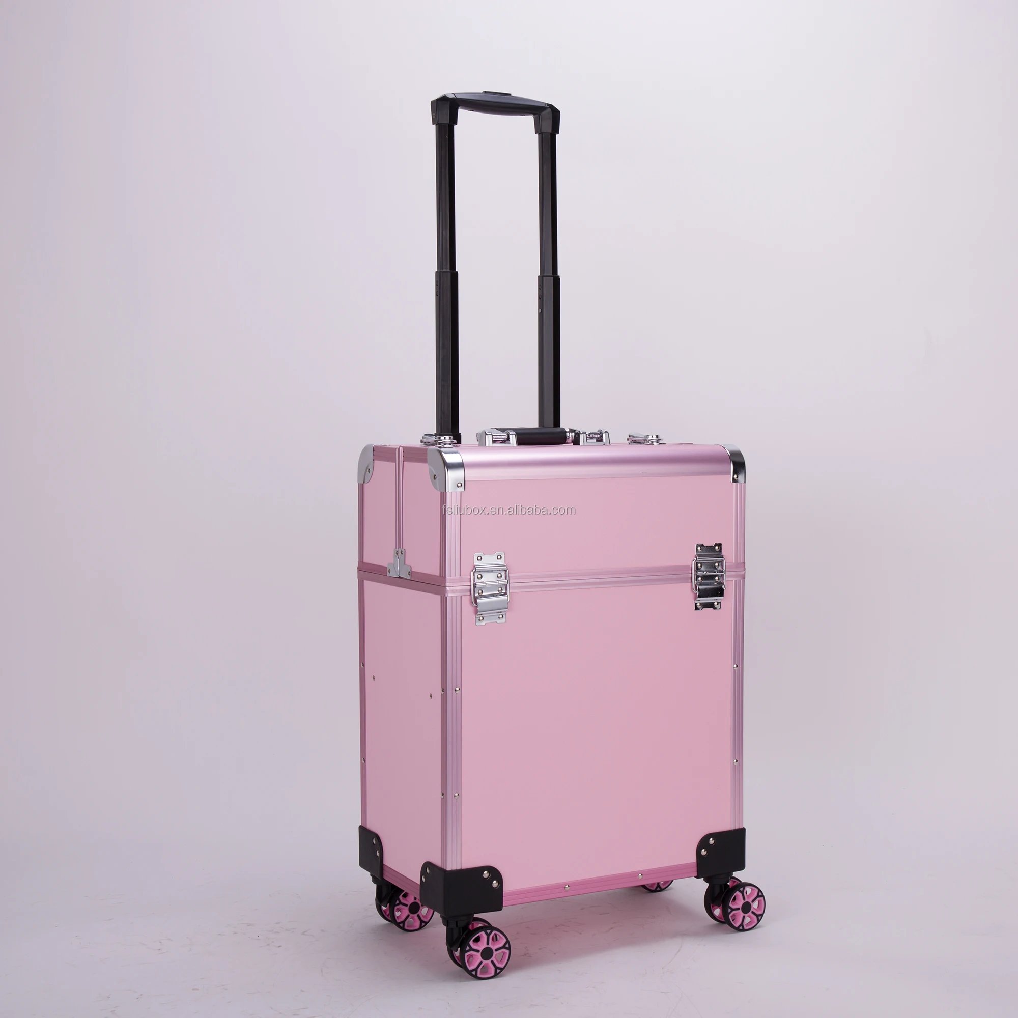 Aluminum  cosmetic case Professional   with basket trolley  beauty case with trays