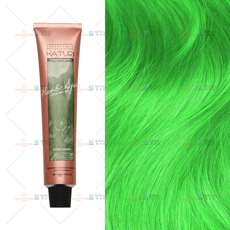 Huati Sifuli KATURI 100ml natural Formula Long Lasting green hair color dye cream gel private label OEM ODM Permanent