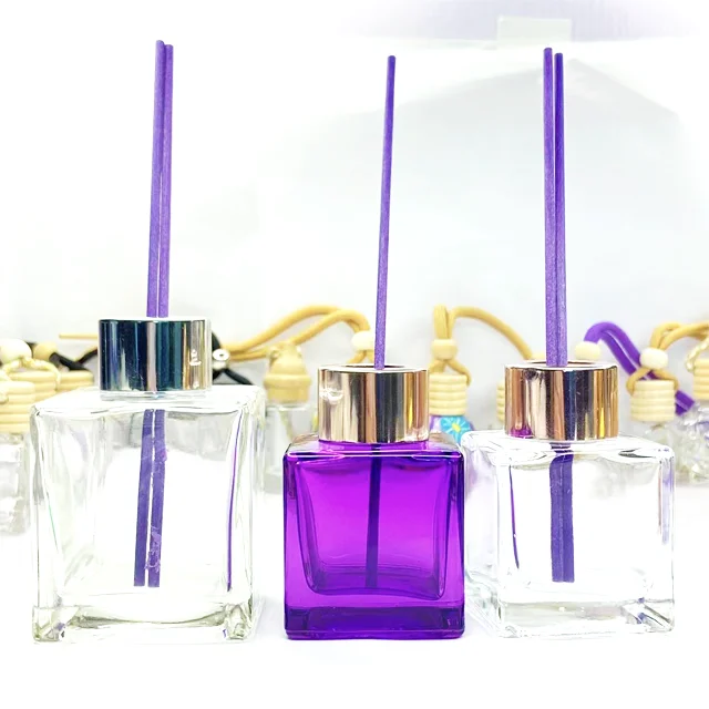 Luxury 50ml 100ml200ml Square Glass Aroma Diffuser Bottle  with cap