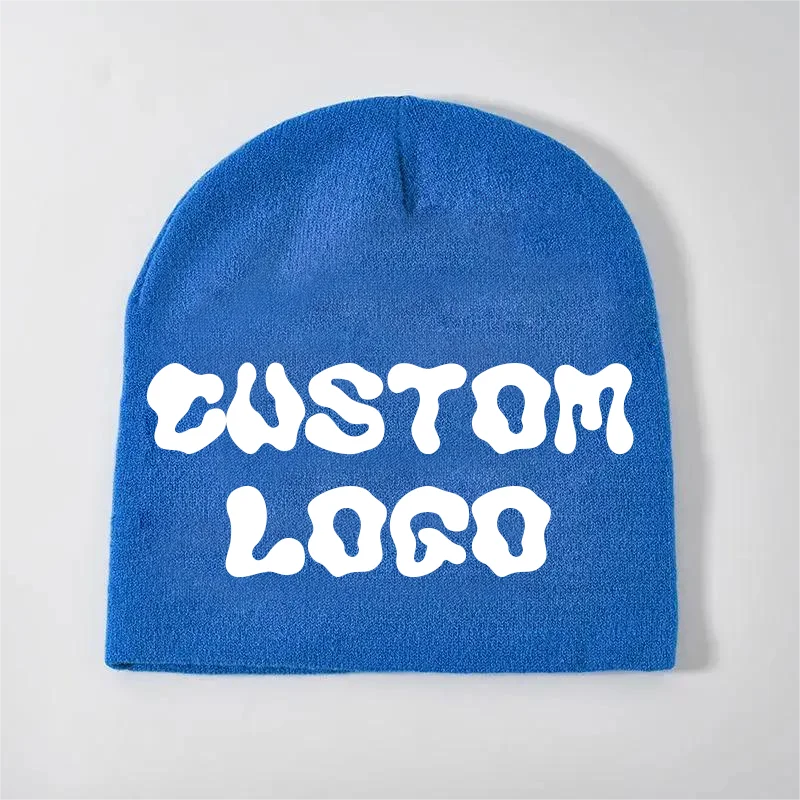 HK34 2024 Fashion Winter Hat customizable beanie hat purple plain jacquard logo letter knit Cuffless beanie hat caps for women