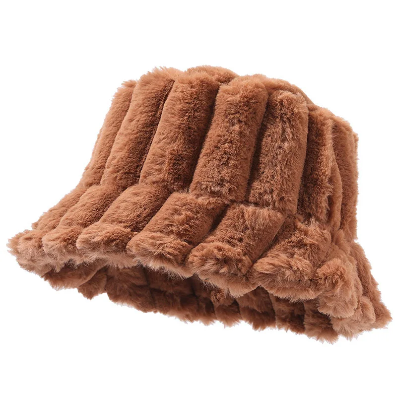 Winter Warm Custom Color Custom Personal logo Wholesale Colorful Soft Faux Fur Bucket Hats