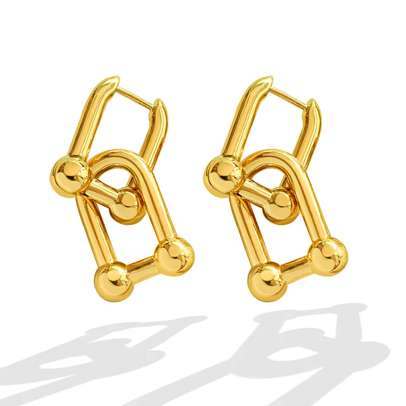 Wholesale Inspired Earrings Stainless Steel Statement Jewelry Waterproof 18K Gold Plated U Shape Chain Handmade Earrings