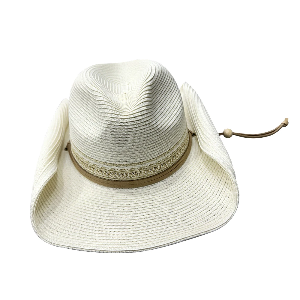Wholesale Boho Bohemian Paper Straw Cowboy Hat with Adjustable Strap Mens Womens