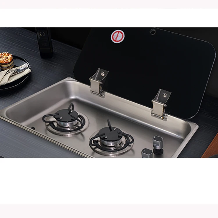 Light Weight Design Tempered Lid Covered 2-Burner Built-in RV Cooktop Propane Stove Silver Gas Stove