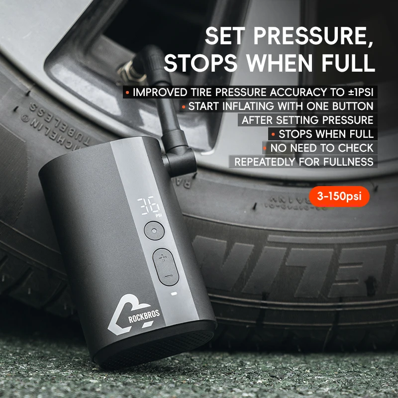 ROCKBROS Automatic Mini Portable Electric Tyre Pump Digital 150psi  portable mini inflator Powerbank for Motorcycle bicycle