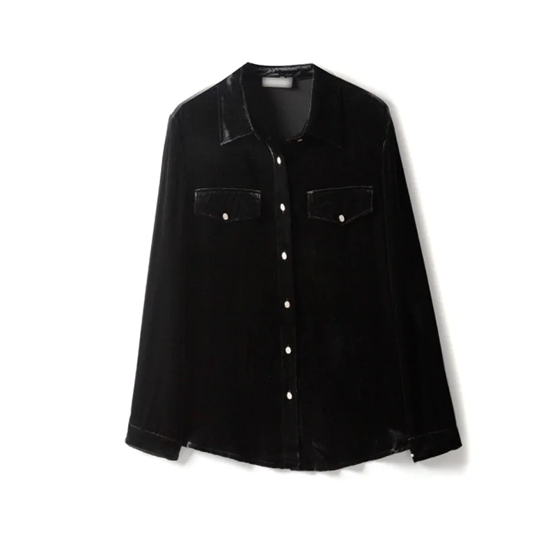 Роскошная мягкая шелковая бархатная блузка женская рубашка из 100% чистого шелка тутового шелкопряда для женщин