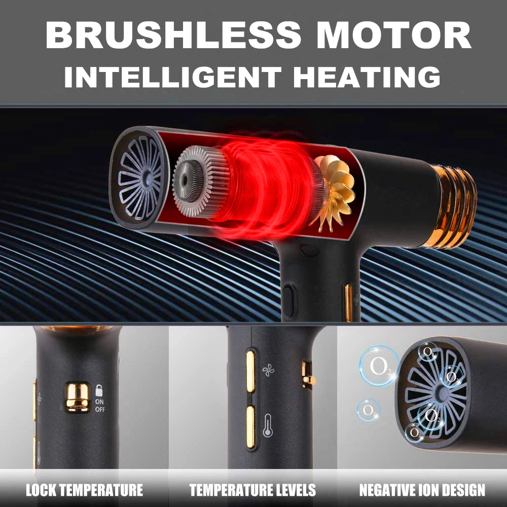 Intelligent Powerful HairDryer 1800W Rpm 110000 Brushless Motor High Speed BLDC Har Dryer with Diffuser
