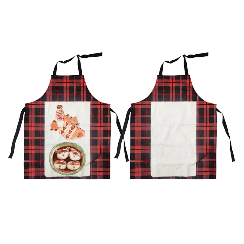 Christmas Day OEM Design Red Plaid Apron Customized Logo Baking Kitchen Aprons Sublimation Blank Buffalo Plaid Aprons