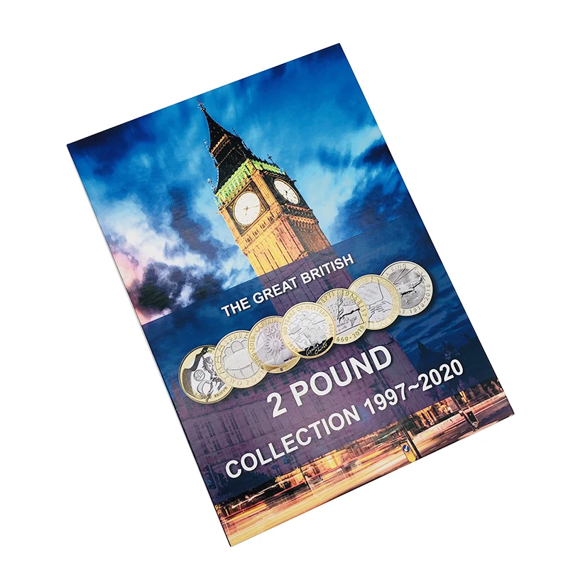 
2020 high end hardcover UK 2 pound coin hunt folder 60 positions with capsules 