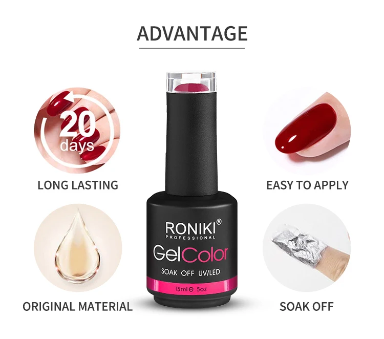 RONIKI 15ml Pure Glitter Gel Nail Polish 308 Colors Nail Gel Lasting Soak Off UV Gel Varnish