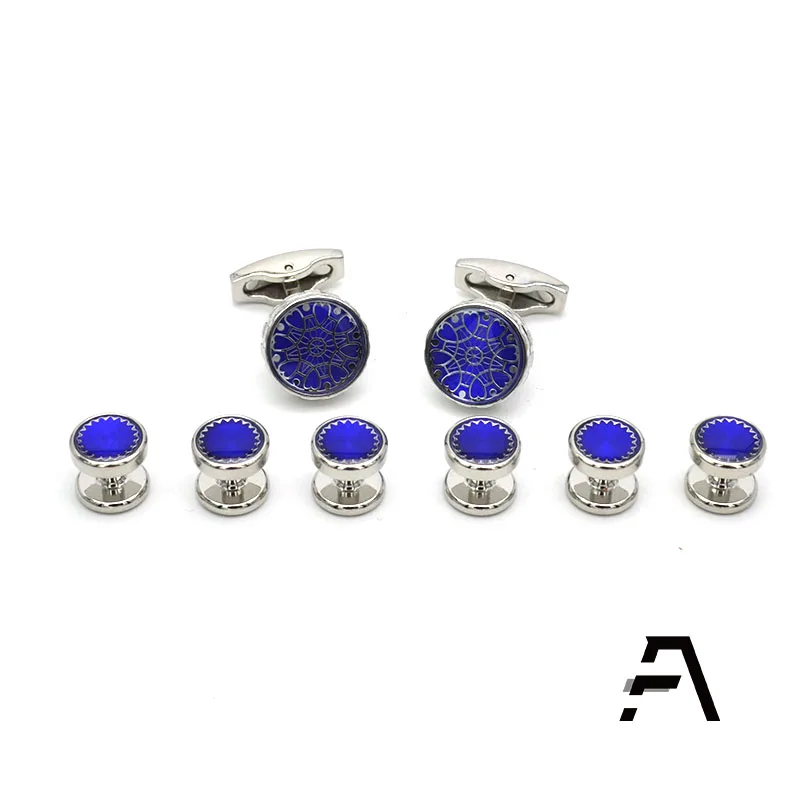 Classic Blue Mens 6pcs Cufflinks and Studs Set