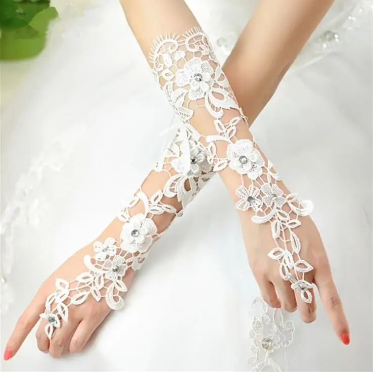 Bridal wedding gloves Bridal lace embroidered sticky diamond gloves Fingerless Empty Gloves