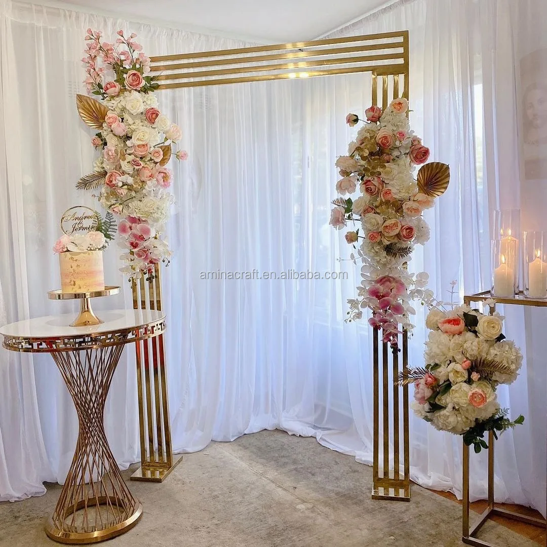 Amina Craft Parties event decoration rectangle gold stainless steel design backdrop wedding