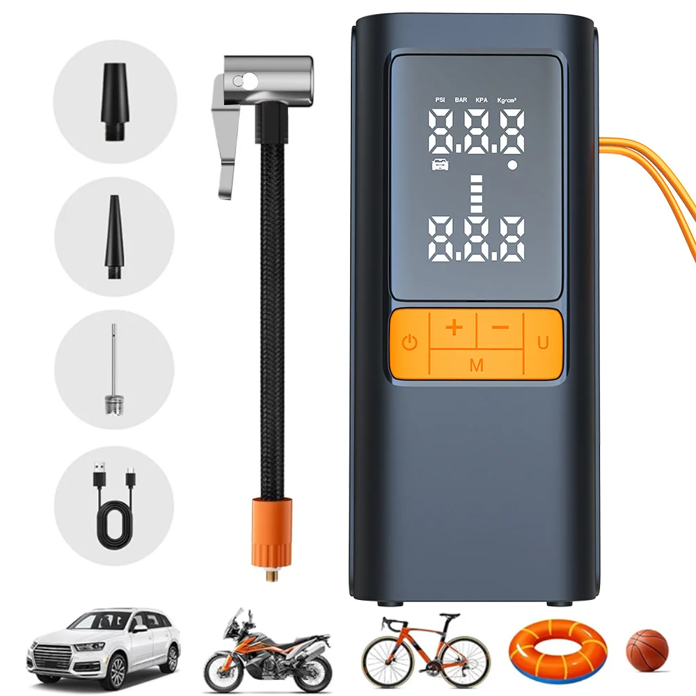 Car Tire Inflator Pump Portable Air Compressor 150PSI Electric Bike Tire Pump With LED Light For Motorcycle, Ball, Car