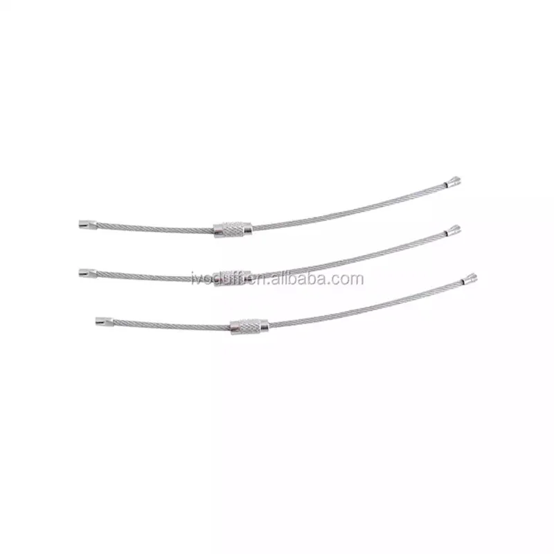 1.5x150mm Stainless Steel Wire Keyring Ring Cable Loops For Hanging Luggage Tag