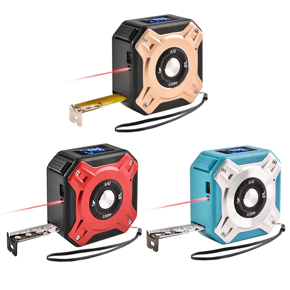 Laser Measure 131.2Ft/40M with steel Tape 16.4ft/5m,Laser Distance Meter with USB Charging LCD Digital Display Red