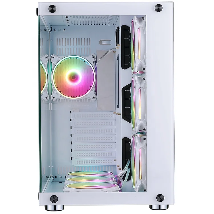 good quality wide cube glass aluminum computer case pc  Dual Chamber  ATX cube  Computer Gaming Case with Argb effect