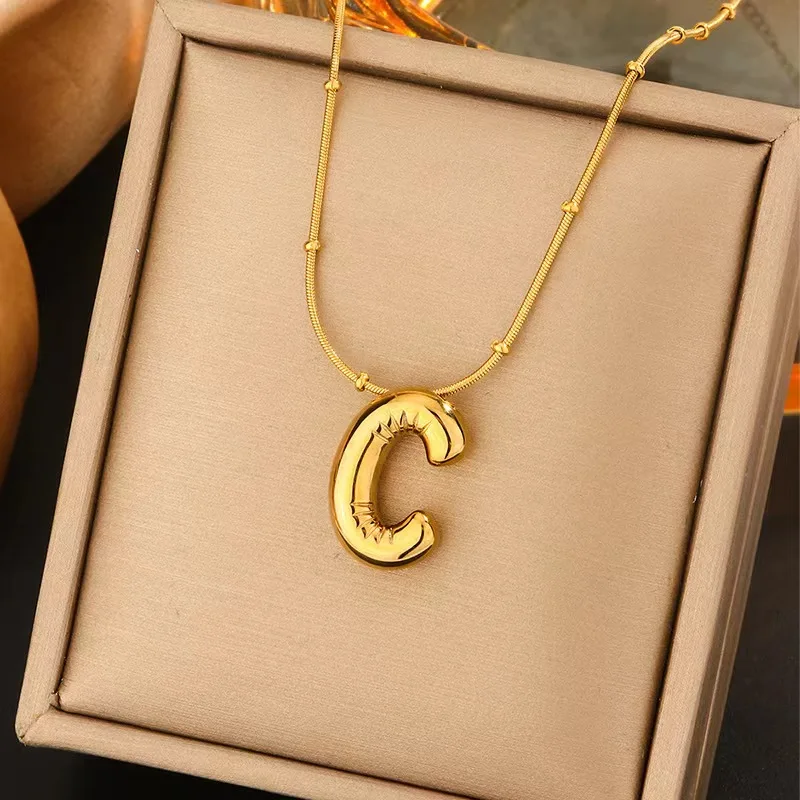 18K Gold Plated Alphabet Pendant Bubble Letter Necklace Balloon Initial Necklaces for Women Girls Dainty Puffy Jewelry Gift