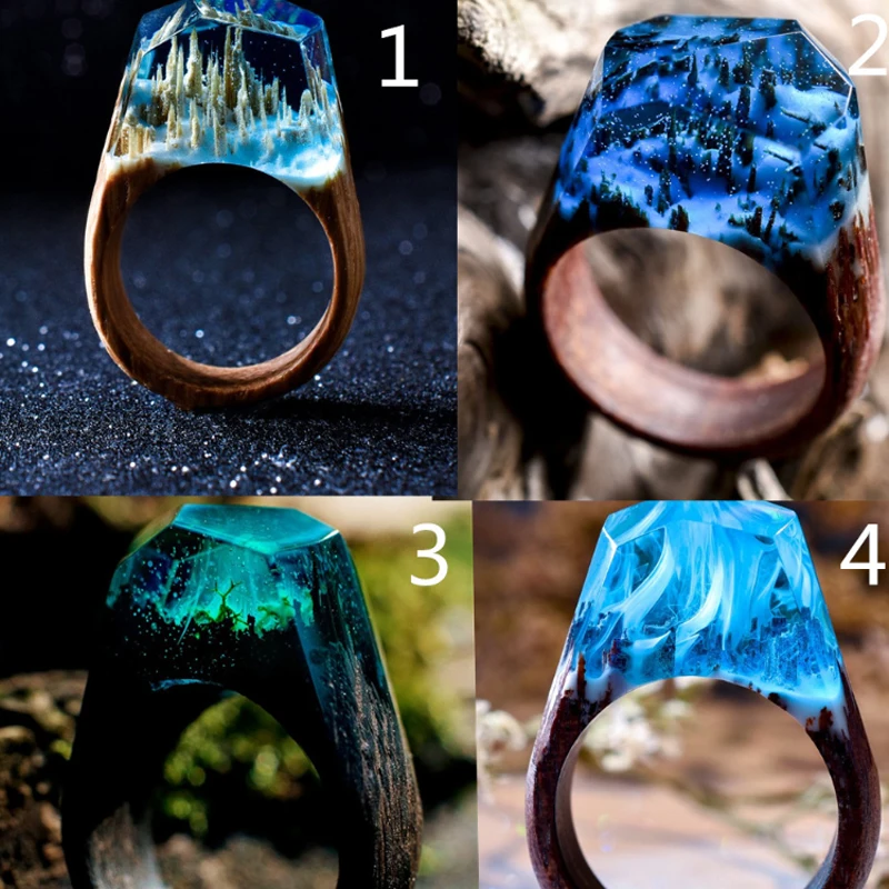 19S100803-Yiwu Wholesale Delicate Forest Resin Waterfall Ring Jewelry Creative Wood Resin Rings For Promotional Gifts