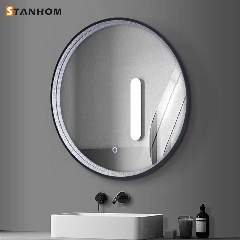 STANHOM Framed LED Round Lighted Makeup Mirror Espelho Com LED Espejo Con Luz LED