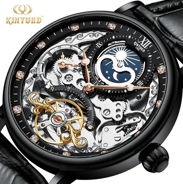 OEM ODM часы moon phase из натуральной кожи мужские Роскошные наручные reloj кварцевые