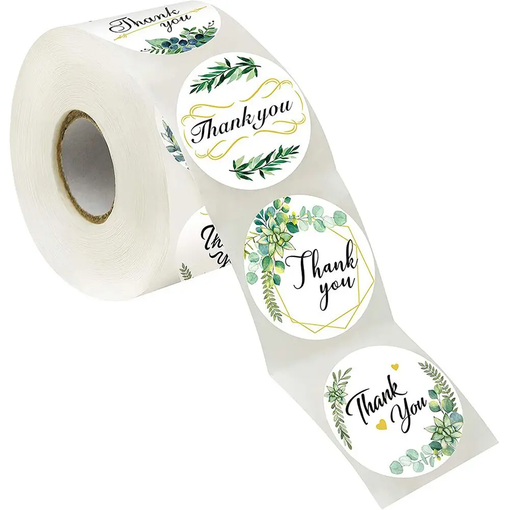 Custom Paper Texture Number Circle Round Logo Biodegradable Assorted Thank You Stickers On Plastic