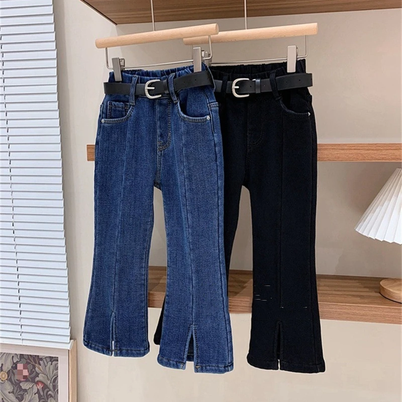 Spring summer children denim flare trouser retro slit fashion kids denim pants baby girls summer bell bottom clothes