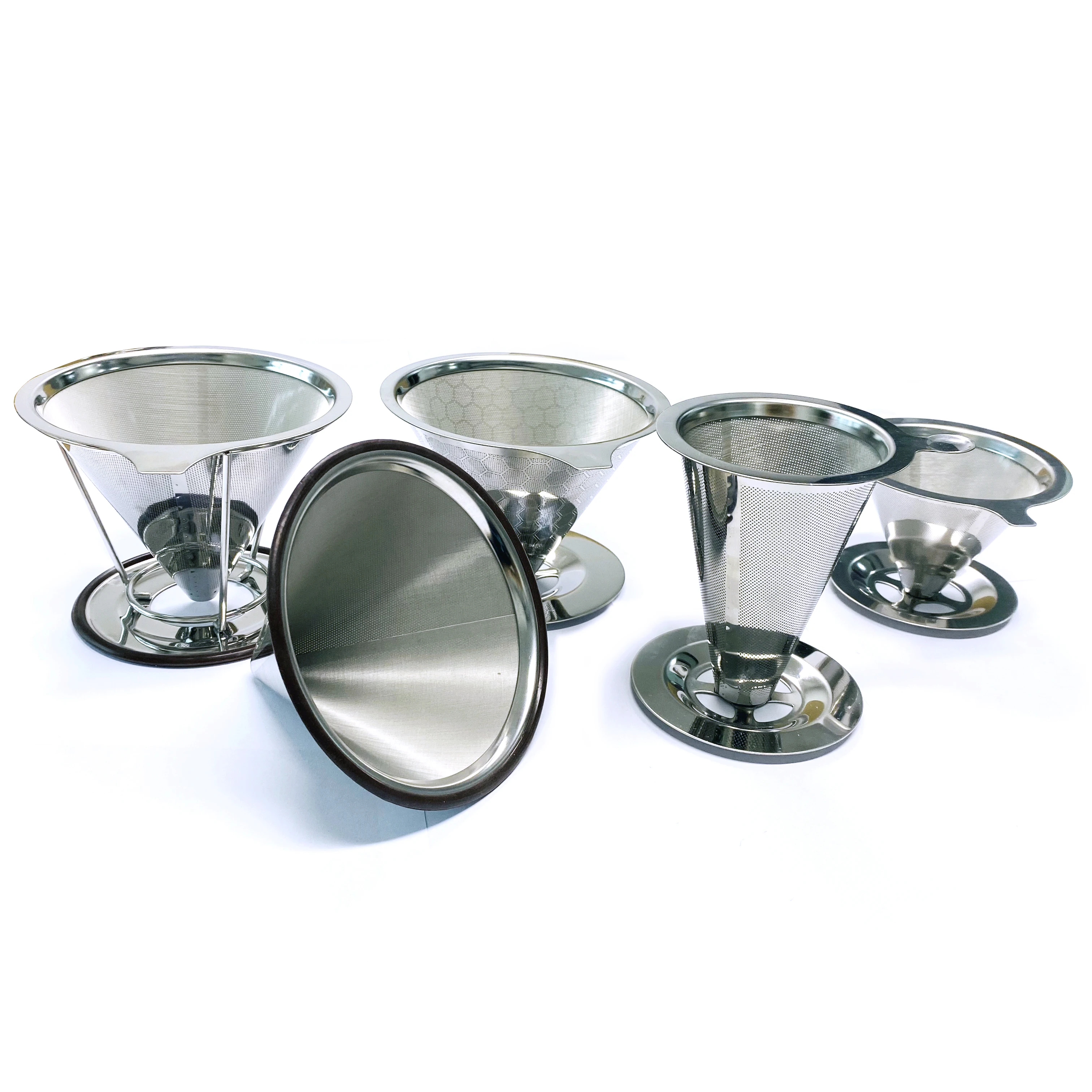 304 Stainless Steel Pour Over Strainers Filter Reusable Coffee Filter Mesh with Cup Stand Metal Coffee Filter Dripper