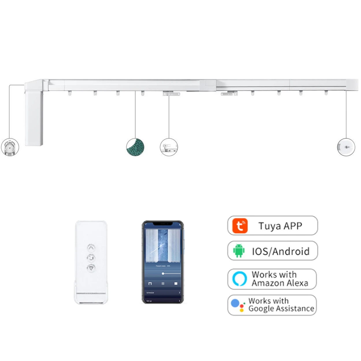 Adjustable 1.8-3.3m/2.4-4.5m Google alexa smart home heavy duty wifi tuya motorized smart curtain track