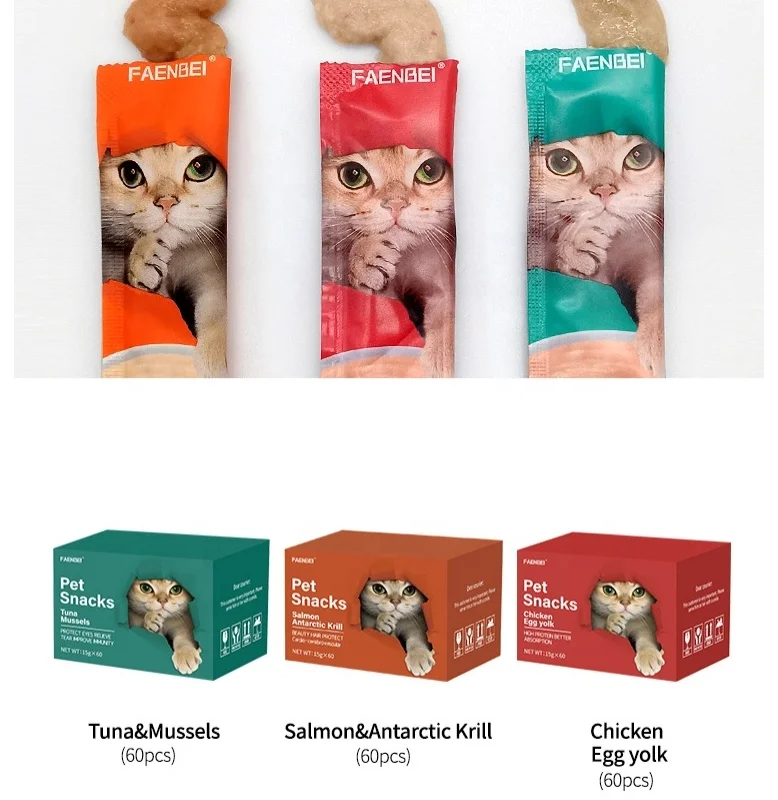 FAENBEI Cat Snacks Kitty Nutrition Strips Pet Food Wet Food Full Box