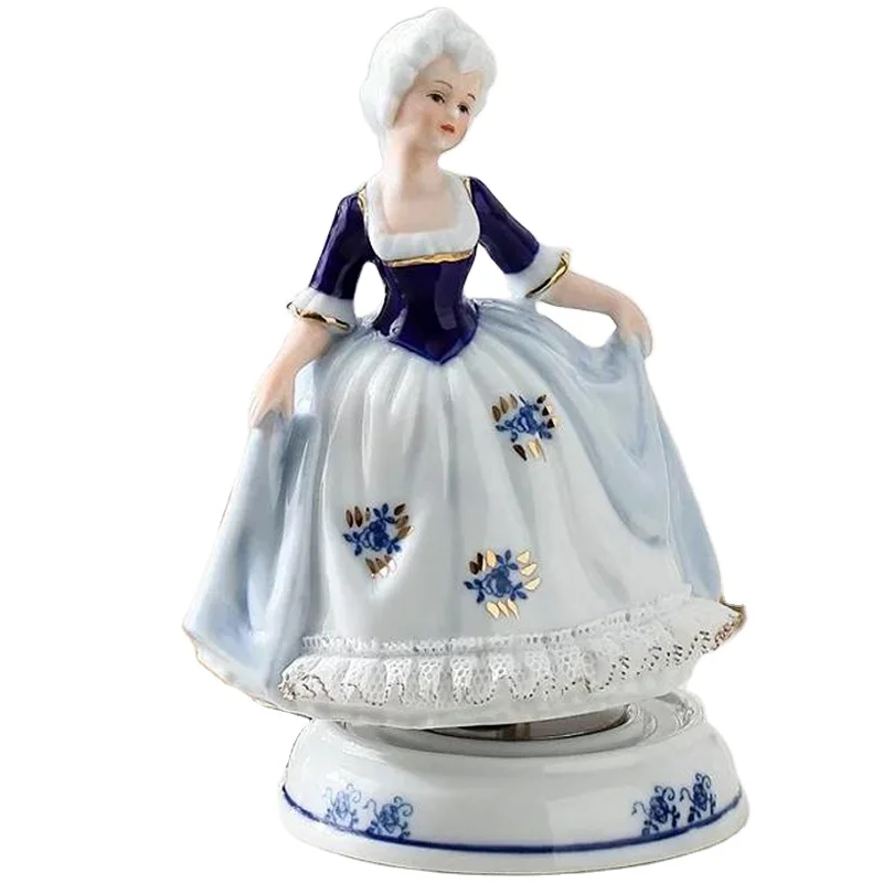 Сине-белая позолоченная Элизабет керамическая музыкальная шкатулка Украшение Искусство девушки Высококачественные подарки Изысканные Подарки на день рождения