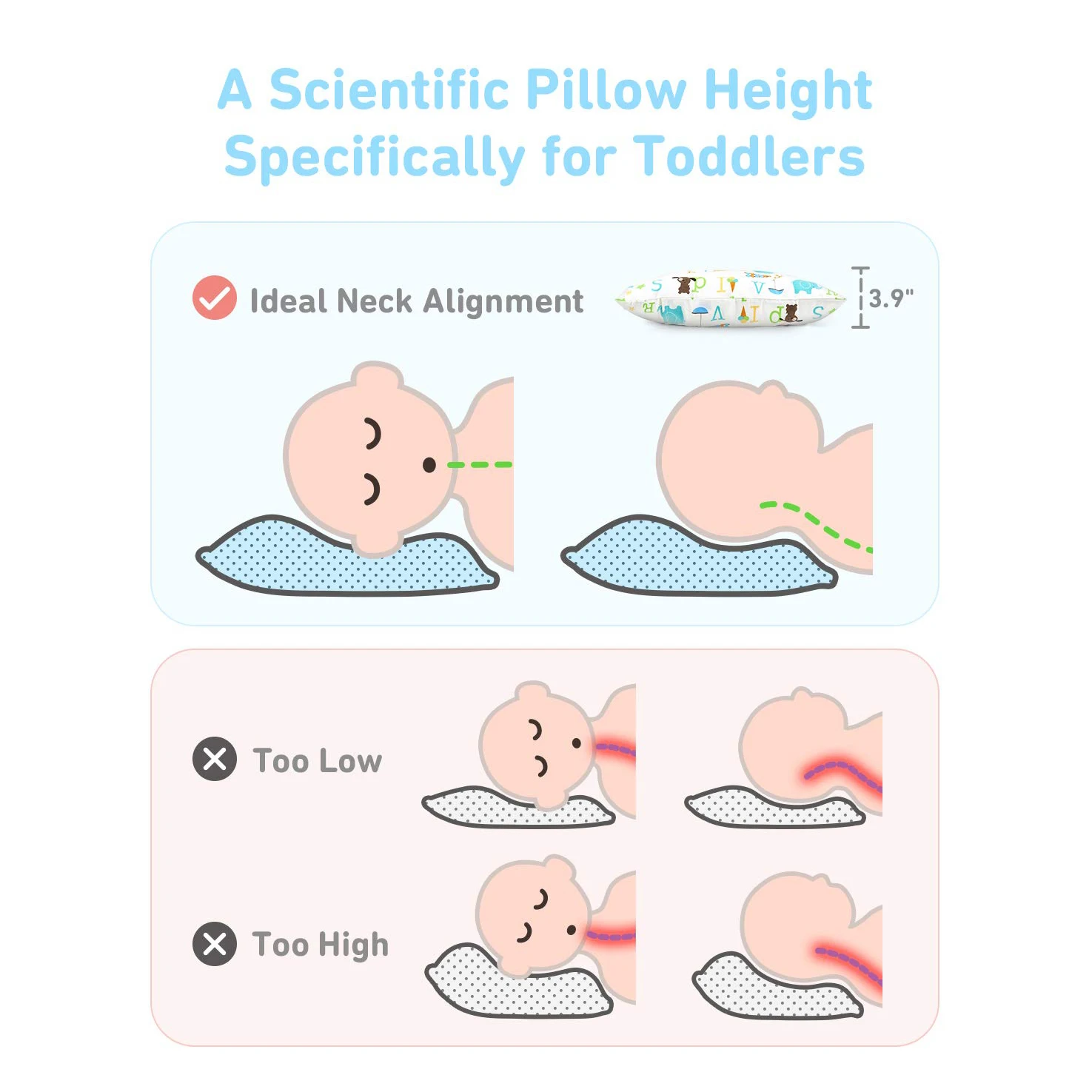 Saint Glory Sleeping Pillow High quality Customized Travel Toddler Small Kids Baby Pillows with pillowcase cotton