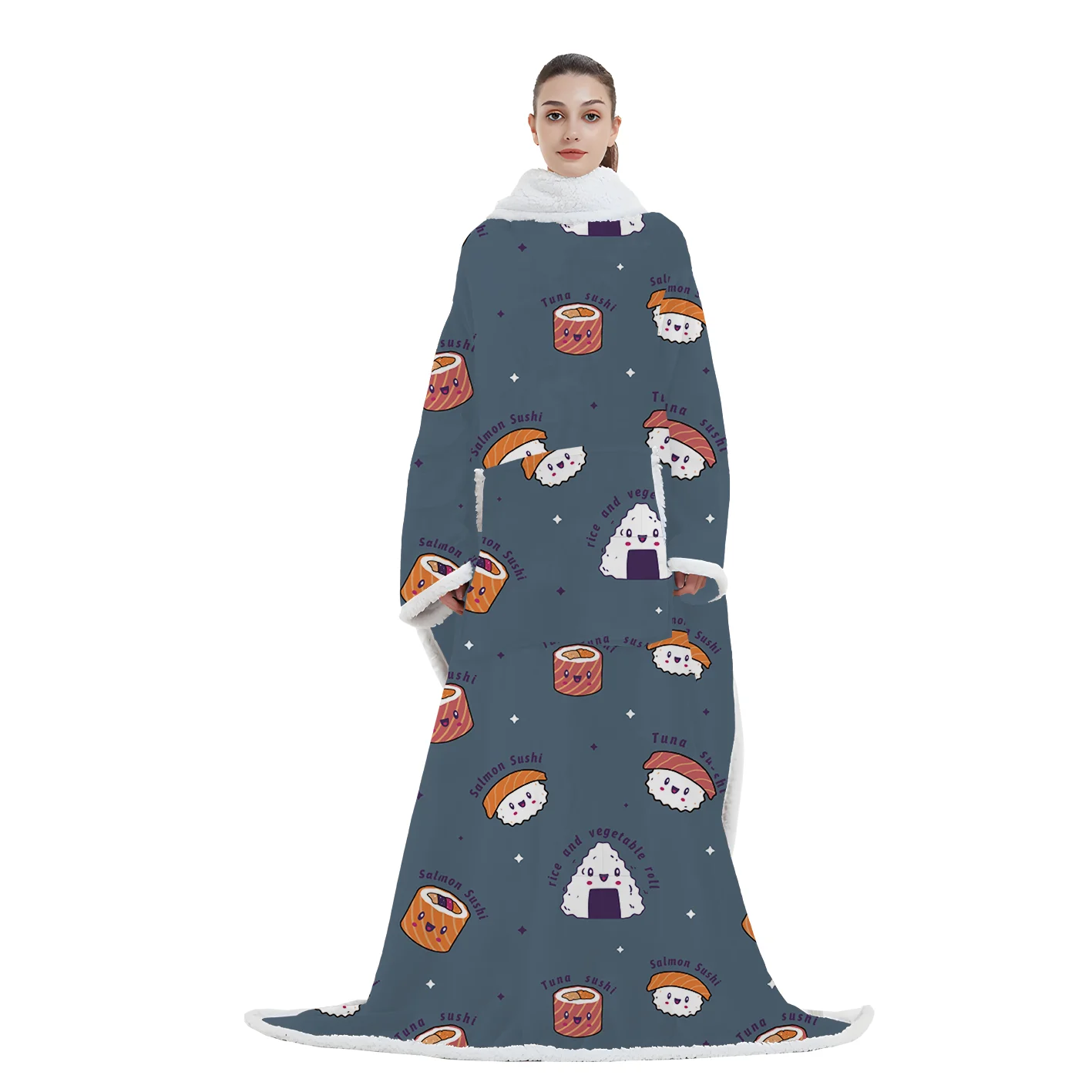 Hotsale Sherpa Wearable Blanket with Sleeves Warm Double Layer Large Flannel Sherpa TV Blanket with Sleeves