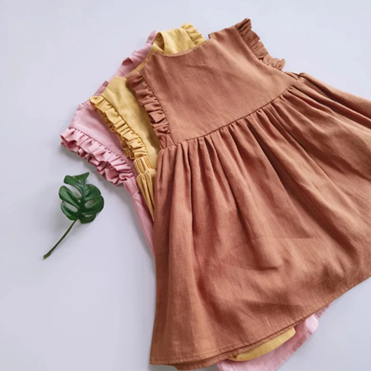 Children Girl Clothing Kids Clothes Plain Color Summer Sleeveless Little Girls Dress