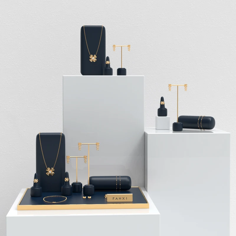 FANXI Fashion New Design Jewelry Display Sets Metal Microfiber Ring Stand Microfiber Metal Earring T Bar Ring For Showcase