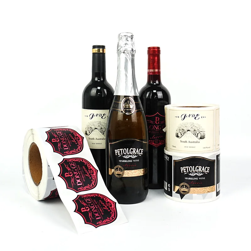 Custom Wine Product Roll Self Adhesive Logo Embossed Foil Textured Paper Label Sticker