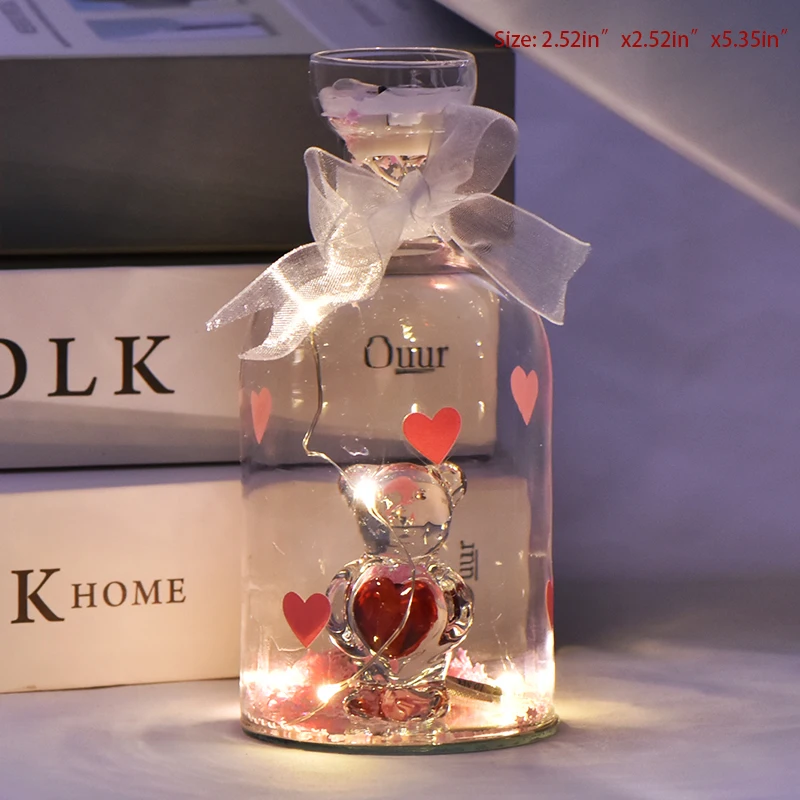 Crystal Bear Glass Wishing Bottle Light Bottle Battery Powered String Lights Desk Lamp For Girls