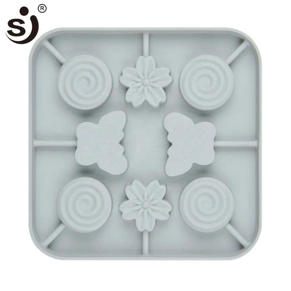8 cavity butterfly round flower shape silicone lollipop mold cake candy decorating tool (1600162877972)